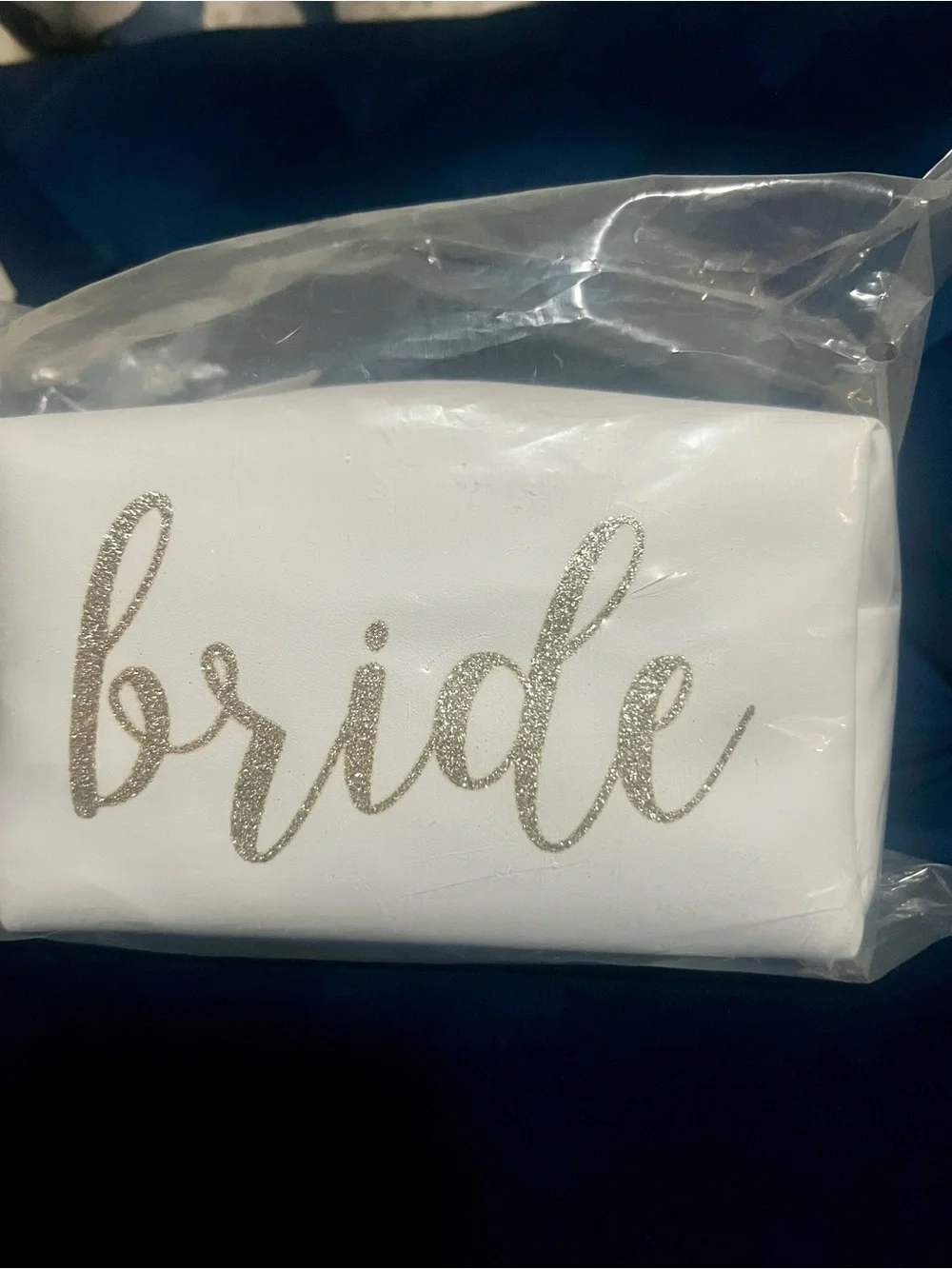 Bride White Cosmetic Bag with Gold Glitter Script